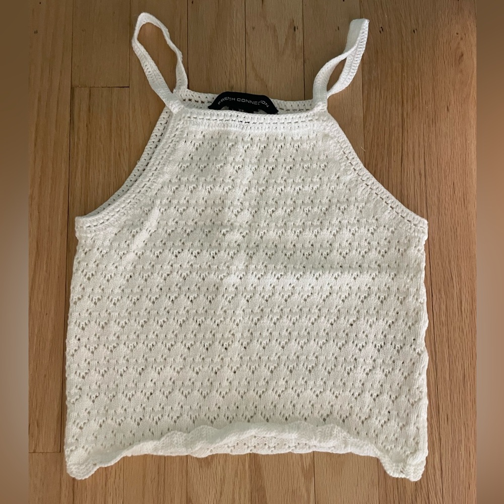French Connection Crochet White Tank Top